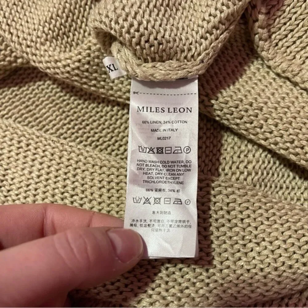 Miles Leon Linen Cotton-Blend‎ Sweater Men’s XL Mushroom Tan